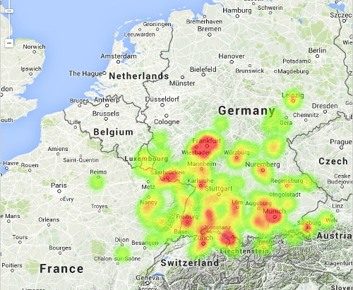 Figure 2. Sightings of a single fireball that appeared on 2015-03-15.