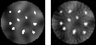 Figure 1. Phantom image (left) and SIRT reconstruction (right).