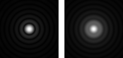 PSF of the circular pinhole, far away (left) and close by (right)